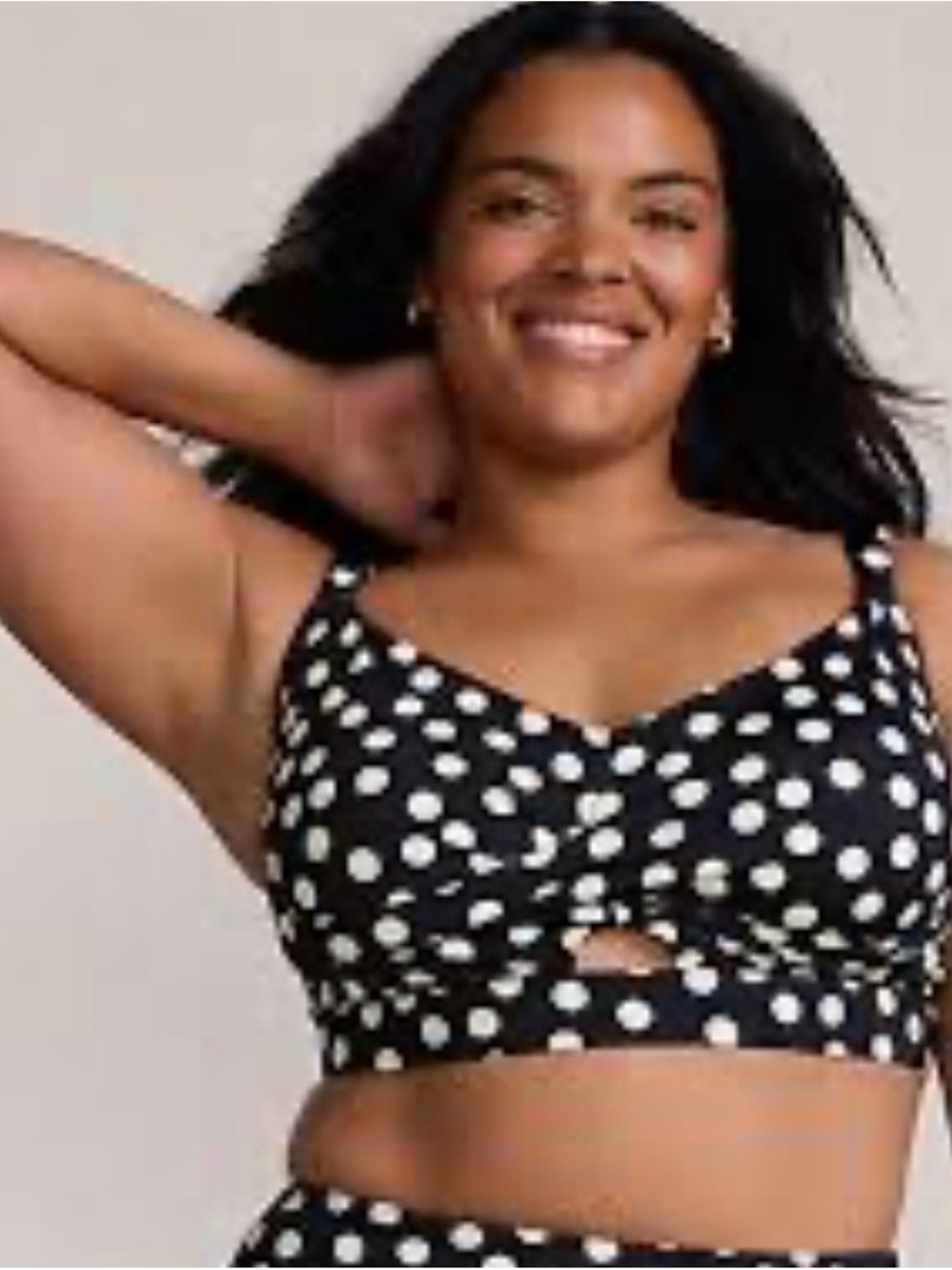 Lands' End Twist Front Underwire Bikini Top New NWT Large 14-16 Polka Dot Black